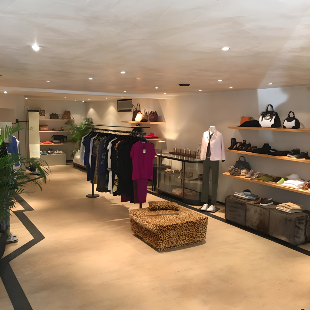 Innenansicht der Strahlendorff Boutique Hamburg mit offenem Verkaufsraum, Damenmode internationaler Designer, Accessoires und ruhiger Boutique-Atmosphäre.
